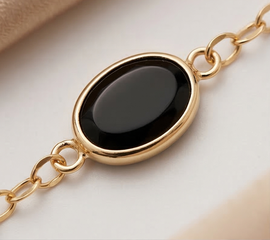 Ultra Light Weight Onyx Black Oval Bracelet