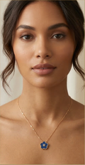 Golden Aura: Cobalt Blossom Pendant Necklace