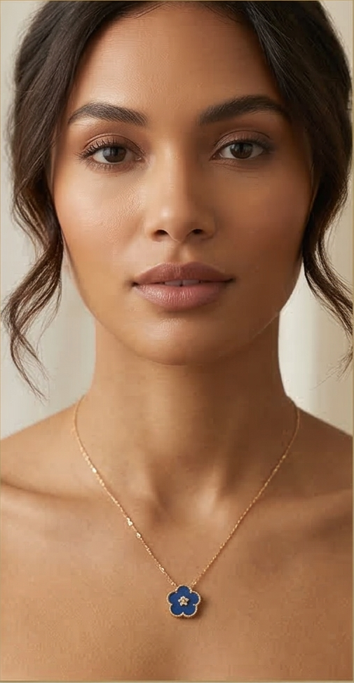 Golden Aura: Cobalt Blossom Pendant Necklace