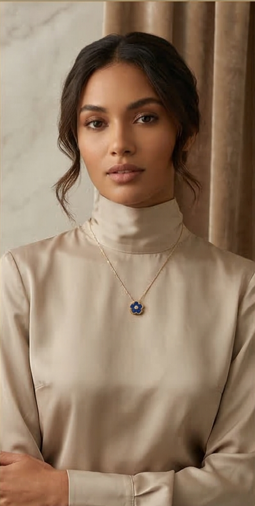 Golden Aura: Cobalt Blossom Pendant Necklace