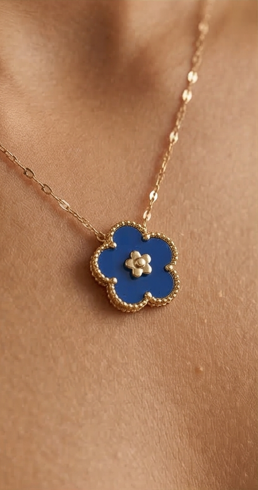 Golden Aura: Cobalt Blossom Pendant Necklace