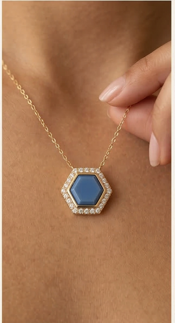 Golden Aura: Azure Geometric Halo Necklace