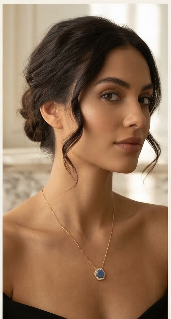 Golden Aura: Azure Geometric Halo Necklace