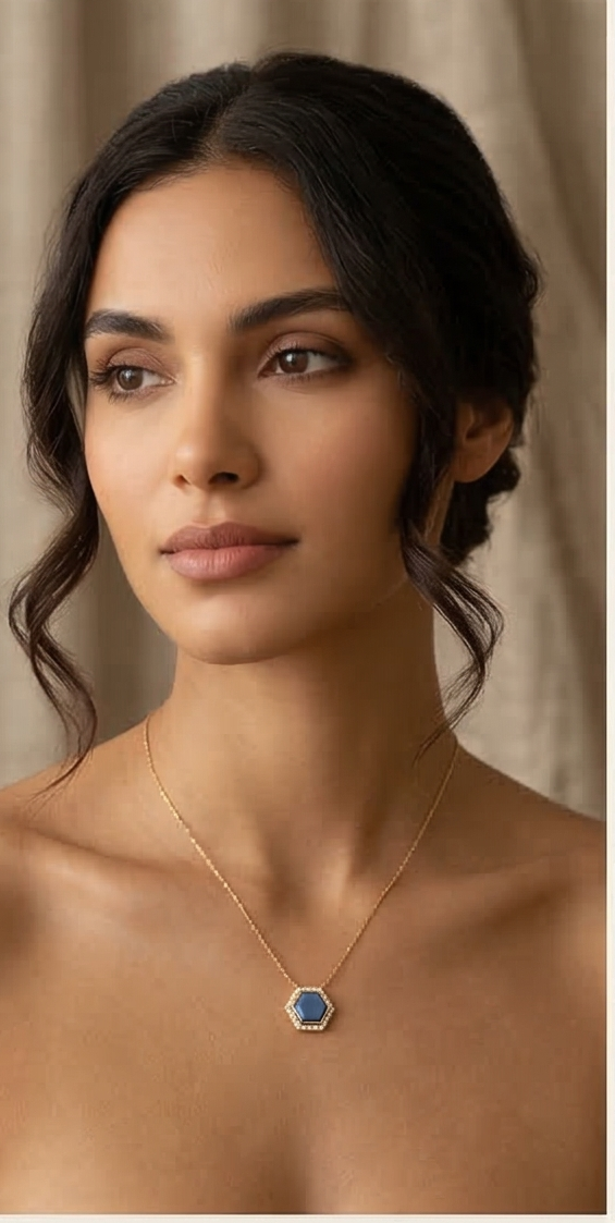 Golden Aura: Azure Geometric Halo Necklace