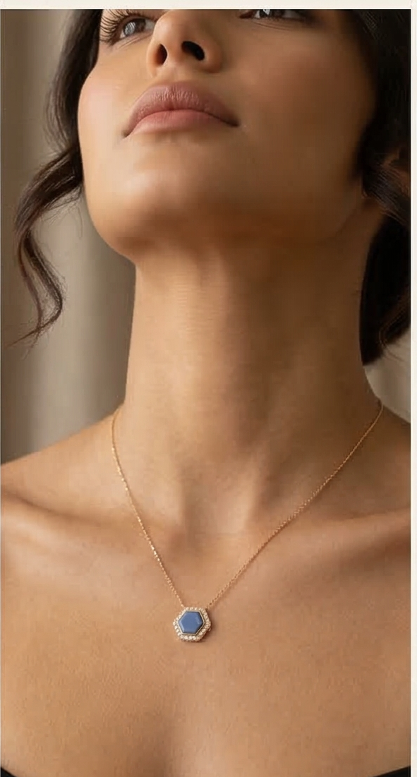 Golden Aura: Azure Geometric Halo Necklace