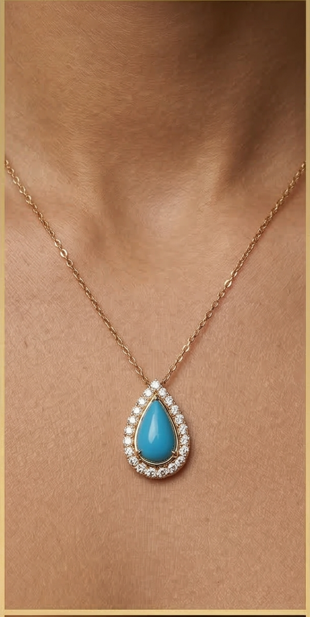Golden Aura: Turquoise Teardrop Halo Necklace