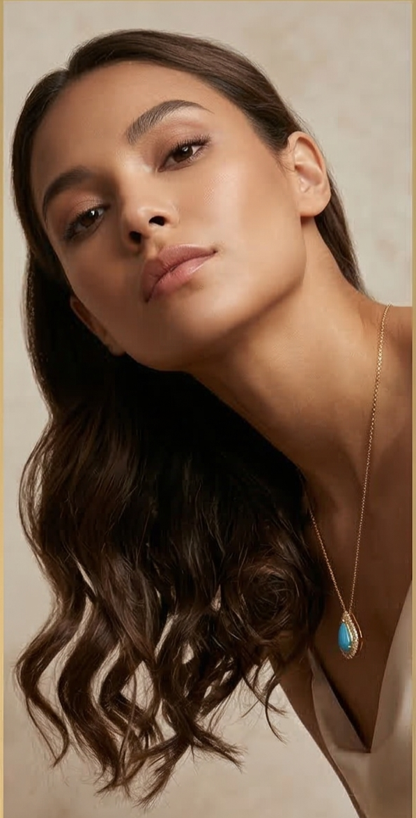 Golden Aura: Turquoise Teardrop Halo Necklace