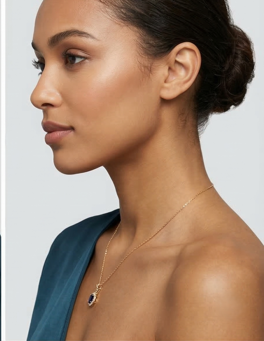 Golden Aura Sapphire Blue Zircon Necklace