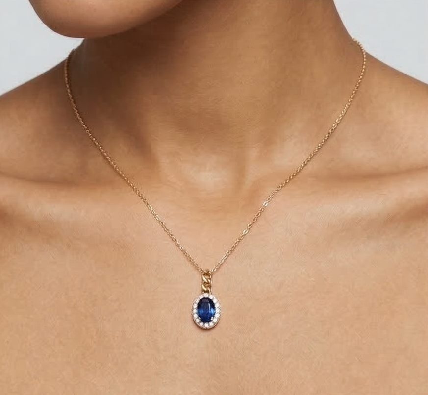 Golden Aura Sapphire Blue Zircon Necklace