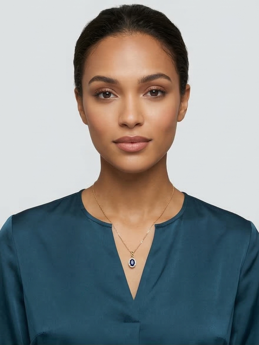 Golden Aura Sapphire Blue Zircon Necklace