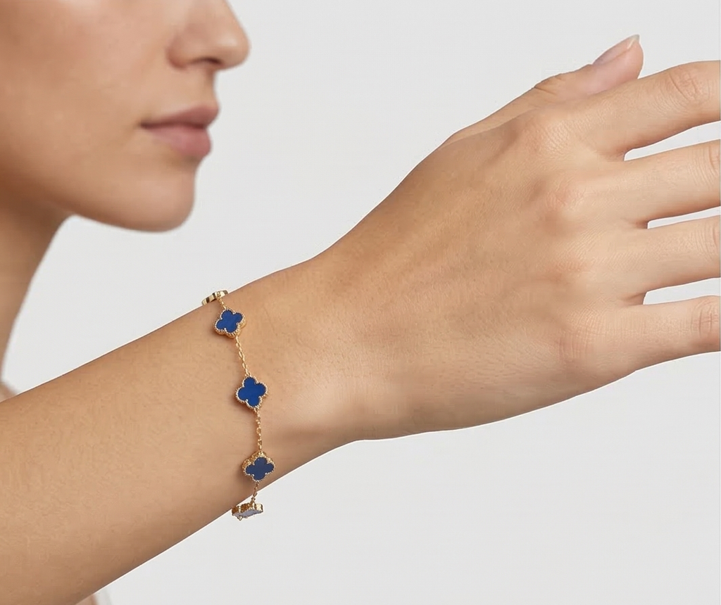 Grad Stone Golden Aura Azure Clover Station Bracelet – GRAD STONES JEWELS