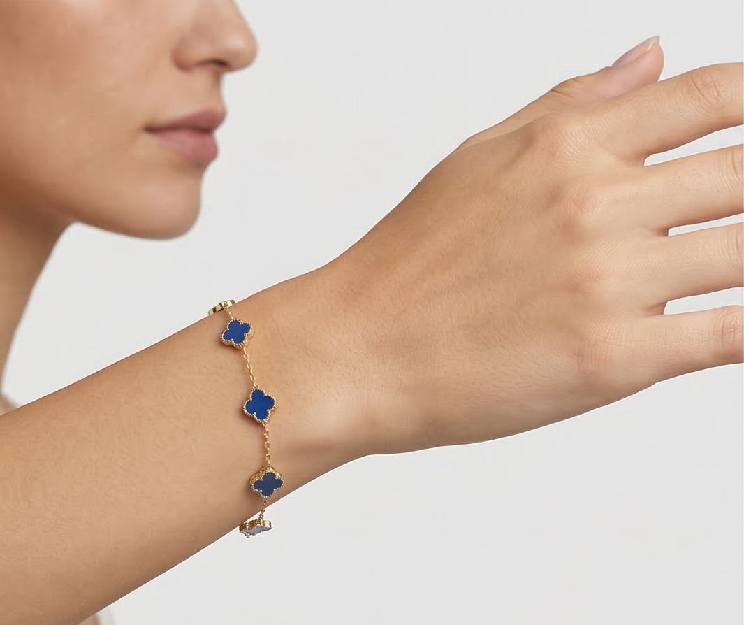 Golden Aura Azure Clover Station Bracelet