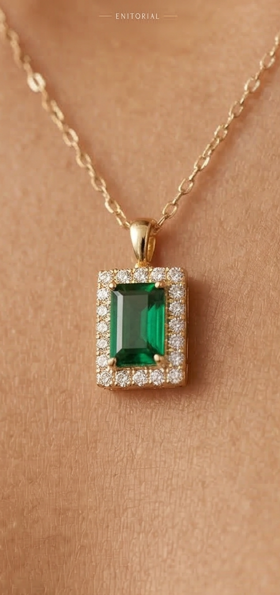 Golden Aura: Emerald Halo Necklace