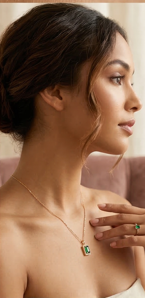 Golden Aura: Emerald Halo Necklace