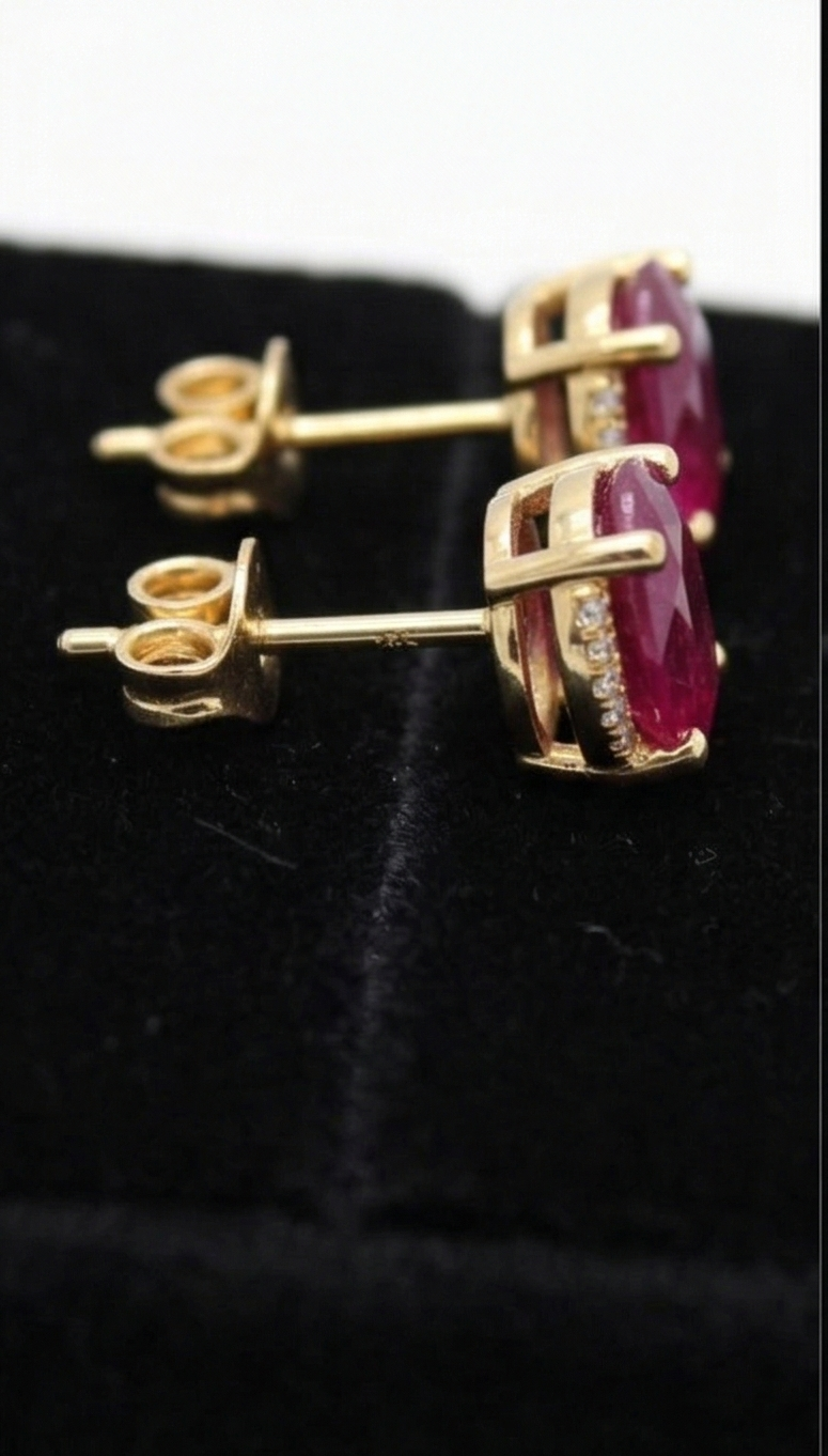 Crimson Ruby Stud Earrings | Natural 1.0ctw Ruby & Diamond Accents