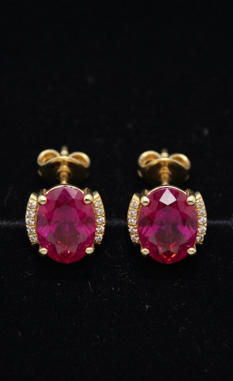 Crimson Ruby Stud Earrings | Natural 1.0ctw Ruby & Diamond Accents