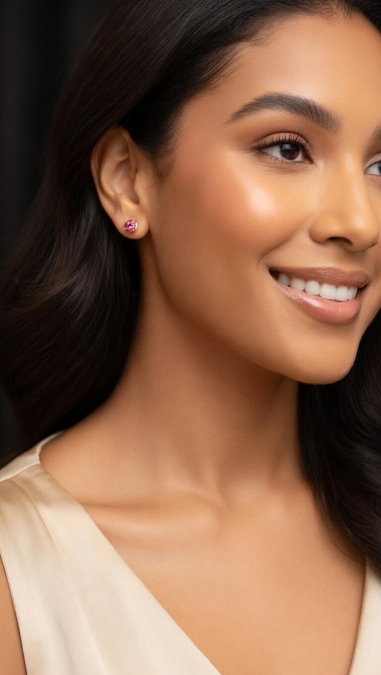 Crimson Ruby Stud Earrings | Natural 1.0ctw Ruby & Diamond Accents