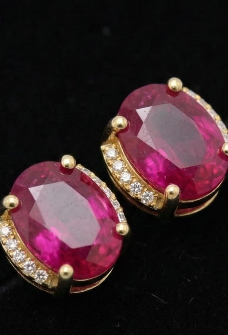 Crimson Ruby Stud Earrings | Natural 1.0ctw Ruby & Diamond Accents