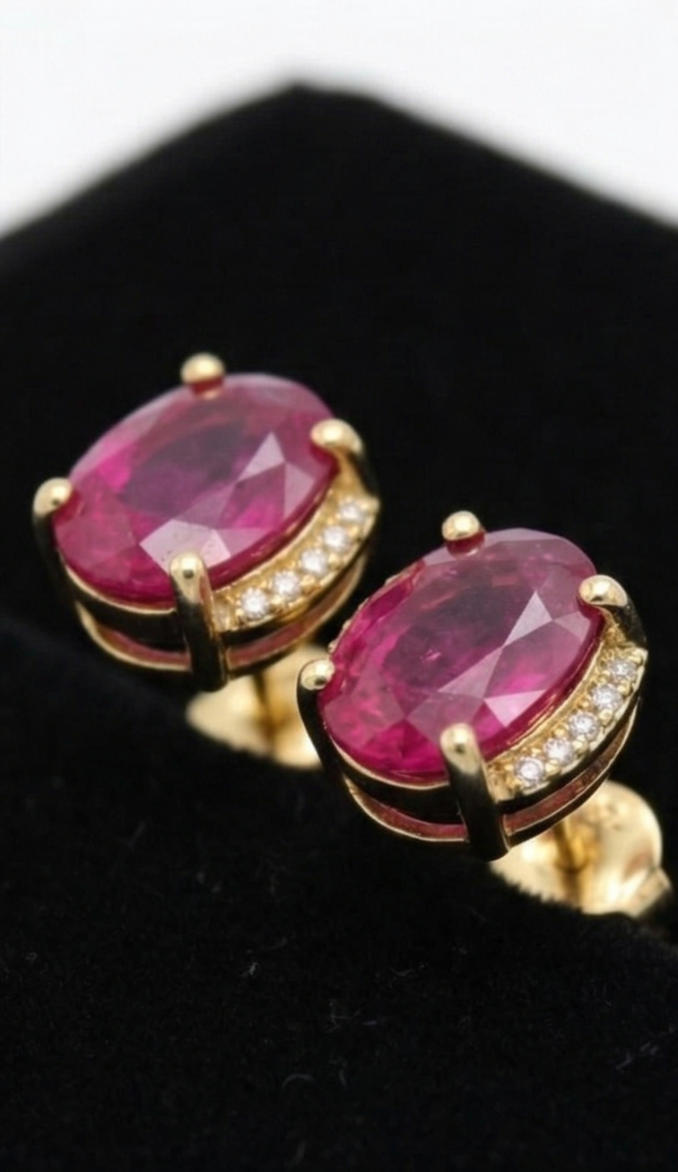 Grad Stone Crimson Ruby Stud Earrings | Natural 1.0ctw Ruby & Diamond Accents ...