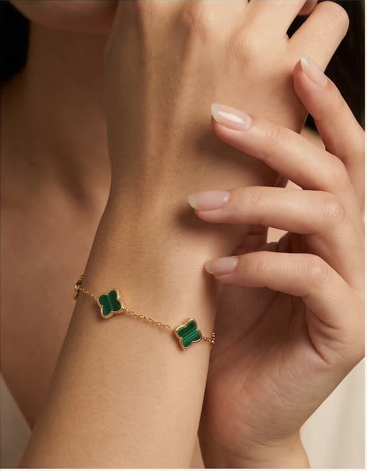 Golden Aura: Verdant Malachite-Style Station Bracelet