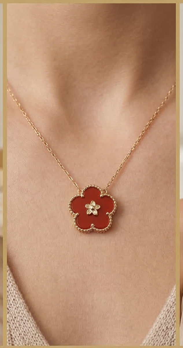Golden aura: Crimson Blossom Pendant Necklace