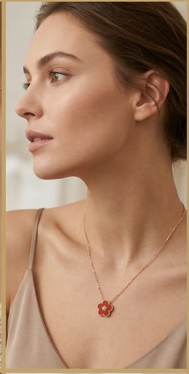 Golden aura: Crimson Blossom Pendant Necklace