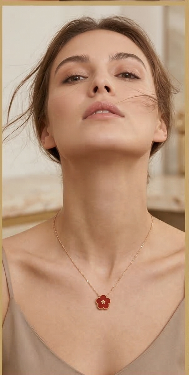 Golden aura: Crimson Blossom Pendant Necklace