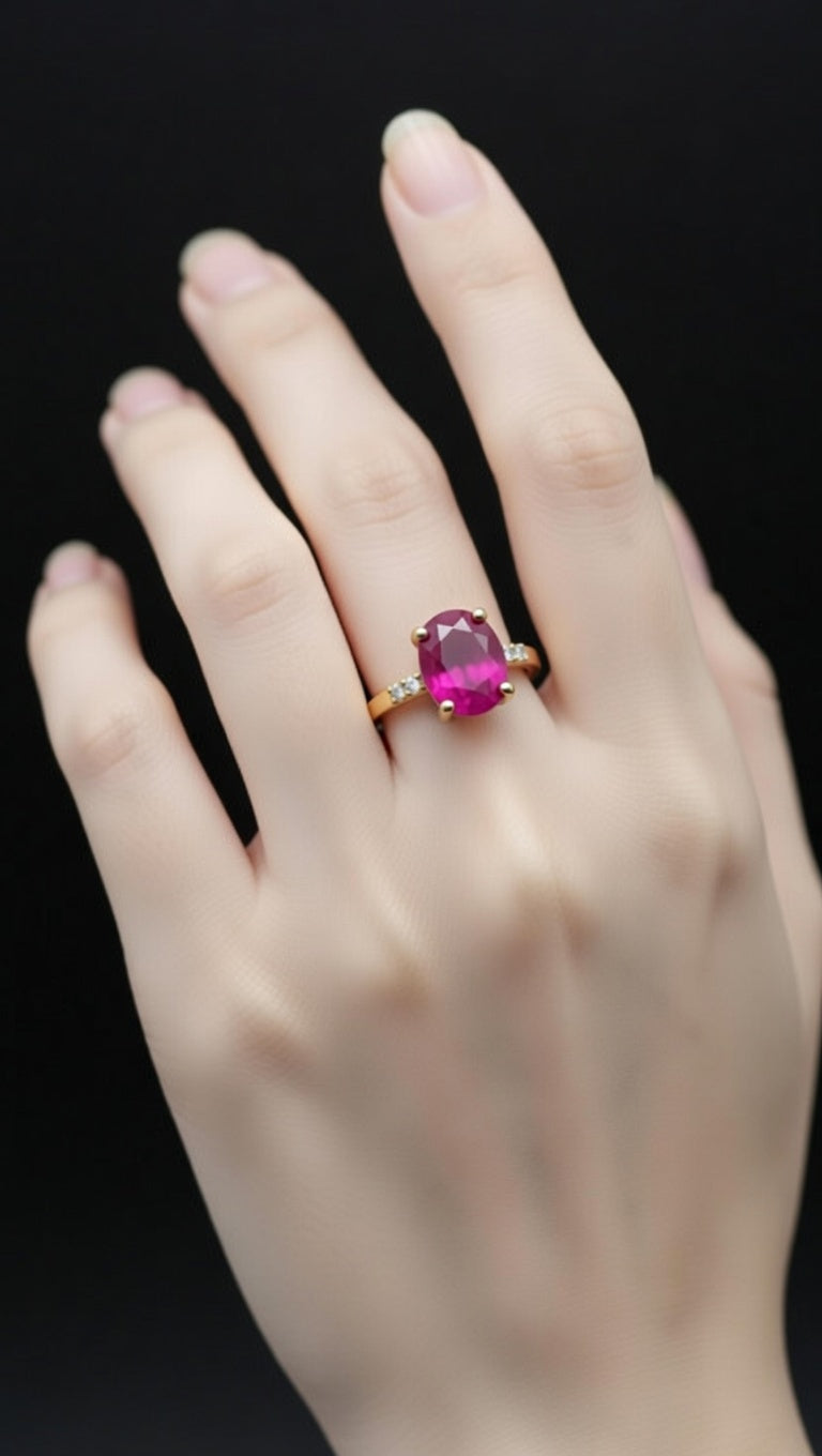 Heated Ruby Solitaire Ring in 18K yellow gold